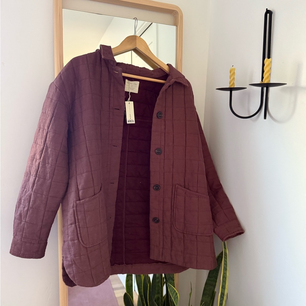Rylee + Cru Quilted Button-Front Jacket in Plum